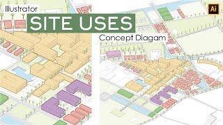 Site Uses Concept Diagram in Architecture | Illustrator tutorial