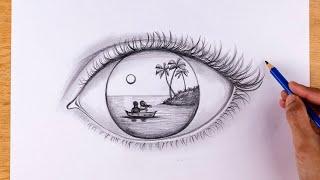 How to Draw Eye / Scenery Drawing / Landscape Drawing Step by Step