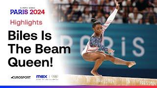 Team USA's Simone Biles wraps up the beam rotation with a solid routine  | #Paris2024 #Olympics