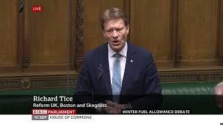 Reform's Richard Tice attacks Labour's Winter Fuel Allowance axe on pensioners (10Sept24)