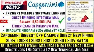 Capgemini Biggest Direct Hiring | 2019-2024 Batch | Multiple Software Engineer Role | Salary 8.5 LPA