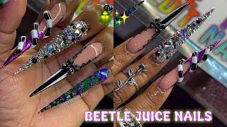 BEETLE JUICE 🪲 STILETTO NAILS | 3D NAIL ART  SPOOKY SZN | FULL NAIL TUTORIAL 