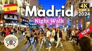 Madrid, (Spain) [4K 60fps] | Walking at night through Madrid with Subtitles - October 2024