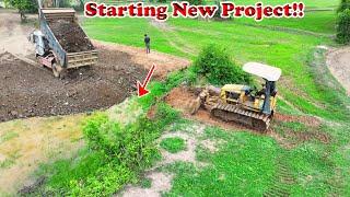 Starting New Project!! Bulldozer D20 & Truck 5T Pushing Soil Into water