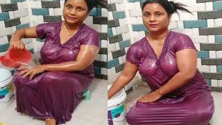 আজকে ভালো করে ঘুষলাম  || desi aunty open nighty || bathing vlog 2024