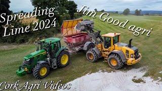 Spreading Lime 2024 - Jim Good Agri | John Deere 6215R, Volvo l90G