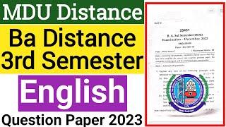 Mdu Ba Distance English 3rd semester Question Paper 2023 | Mdu DDE Ba English 3rd semester Paper