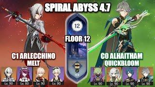 C1 Arlecchino Melt || C0 Alhaitham Quickbloom - Spiral Abyss 4.7 Floor 12 Genshin Impact