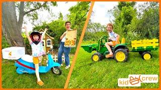 Farm fresh pizza with kids ride on tractor, motorcycle, cooking and delivery. Educational | Kid Crew