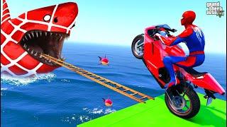 GTA 5 Crazy Ragdolls | Spiderman by Quad Bike On Rainbow Spiders Bridge (Spider Shark Jumps)