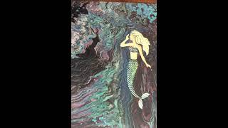 Stenciling on a Pour Painting -  Mermaid