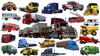 BEST TRUCK COLLECTIONS | NAMES AND SOUNDS - Flatbed Truck, Police Truck, Fire Truck, Trailer Truck,