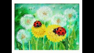 How to draw a dandelion and a ladybug is easy, step by step with gouache. Step-by-step instruction.