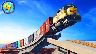 Train Accidents Derailments  Collapsed Railroad Bridge  Special Video  BeamNG DRIVE