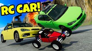 Using a RC Car to ESCAPE Cars with WEAPONS in BeamNG Drive Mods!