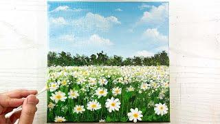 Daisy Flower Garden  / Easy Spring Painting for Beginners / Easy Flower Field Acrylic Painting