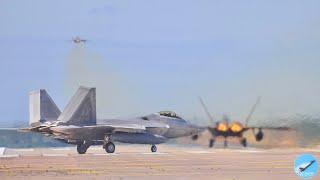 12 x F-22 RAPTORS Taking Off from RAF Lakenheath: As West Prepares for Middle East Escalation - 4K -