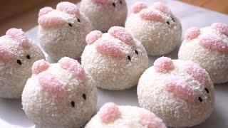 毛茸茸的玉兔冰皮月饼 Make FLUFFY Bunny Snowskin Mooncakes without Molds | Banana Filling