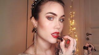 MAKE UP TUTORIAL ASMR golden eyes and red lips