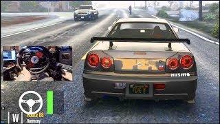 GTA 5 FiveM PC -Can I Drift My R34 w/Wheel Online 900°? Full FFB/Handbrake Working !!