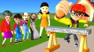 Scary Teacher 3D vs Squid Game Who is the Strongest? 5 Times Challenge with Glass vs Wood and Stone