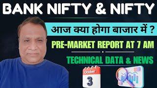 Nifty, Bank Nifty Technical / Data,  Pre- Market Update at 7 am,    3 -Oct -2024