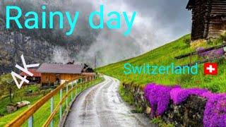 Beautiful rain walking tour in Switzerland  A Swiss village