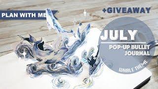 [PLAN WITH ME] Whale POP-UP Bullet Journal +Notebook Therapy GIVEAWAY|JULY 2021|POP-UP CARD TUTORIAL