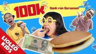 Thử thách 100k chị Lio làm bánh rán Doraemon HUYỀN THOẠI - Bé học Tiếng Anh chủ đề Food