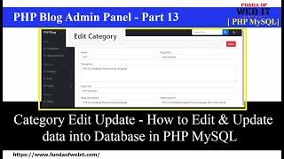 PHP Blog Admin Panel 13: Category edit and update data from database in php mysql