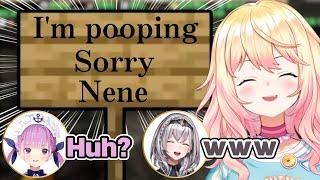 Nene Writes on a Sign That She's Pooping, and Aqua and Noel's Reaction[Hololive/EngSub/JpSub]