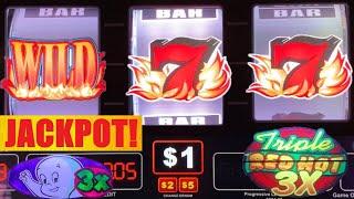 JACKPOT! I Hit the BLAZING 7S! Triple Red Hot 777 + 3 Reel Casper slot play!