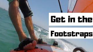 How to get in footstraps and getting planing. Windsurf Ride-along sessions with Cookie