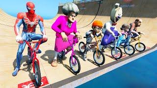 Scary Teacher 3D - Miss'T vs Spiderman - Bike Race Competition - Game Animation