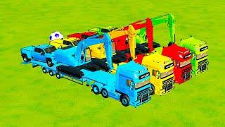 Luxury Fleet Delivery Transporting Excavator,Police Car Chevrolet,and Mixer Truck to Premium Garage