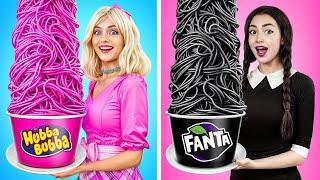 Tantangan Makanan Pink vs Hitam | Tantangan Masak Wednesday vs Barbie oleh RATATA POWER