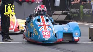 Isle of Man TT - 3 Wheeling 2016 Sidecar Race 1 Grid Start - Red Flagged