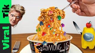 Eating AMONG US NOODLES in Real Life | Viral Tik ASMR Food Mukbang