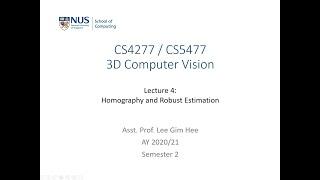 3D Computer Vision | Lecture 4 (Part 2): Robust homography estimation