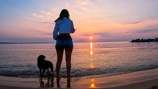 Swimming with my dog and waiting for the sunrise on the Black Sea 