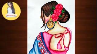 How to draw a beautiful traditional girl || Easy steps || Debadrita Art