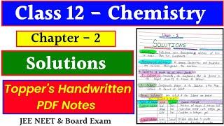 Chapter 2 SOLUTIONS // Class 12 Chemistry Handwritten PDF Notes // JEE NEET & Board Exam // #notes