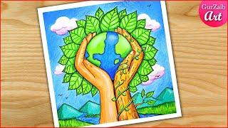 How to draw save trees drawing / save trees save earth save nature poster easy