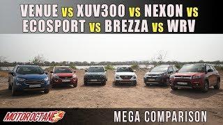 Hyundai Venue vs XUV300 vs Tata Nexon vs Vitara Brezza vs Ecosport vs WRV | MotorOctane