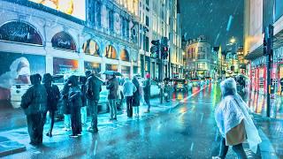 London’s FIRST Snow, Sleet & Rain Walk in 2025 ️ Central London West End Winter Tour  4K HDR