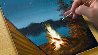 How to Paint A Night Camping / Acrylic Painting for Beginners