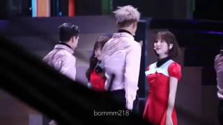 SEVENTEEN Mingyu and GFRIEND Eunha eye contact and smiling each other