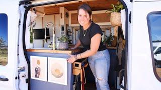 SOLO FEMALE self-build VAN CONVERSION w/ genius MURPHY BED layout & MASSIVE SCREEN for WORK & CHILL