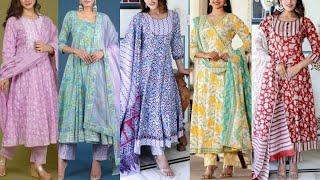 Latest Printed Cotton Anarkali Suit Design | Cotton Frock Suit Design | Anarkali Suit