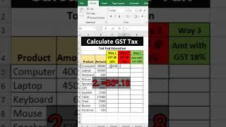 3 Different Ways of Calculate GST in #excel #msexcel #shorts #computer #education #tricks